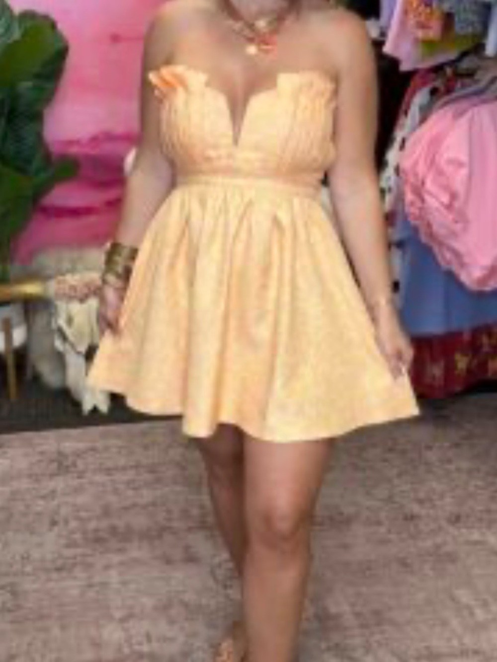 Strapless Sweetheart Mini Dress in Soft Yellow